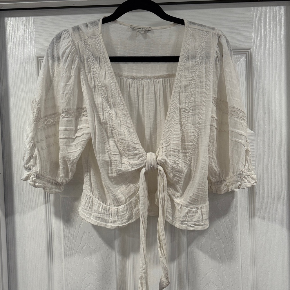American Eagle White Tie-Front Blouse